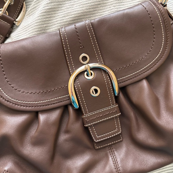 Coach Pleated Brown Leather Shoulder Buckle Bag - Picture 9 of 15
